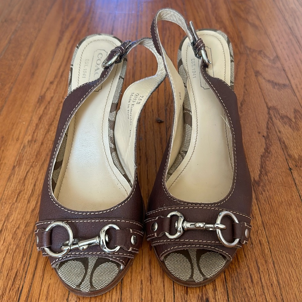 Coach Esmeralda open toe sling back heels Brown 7.5